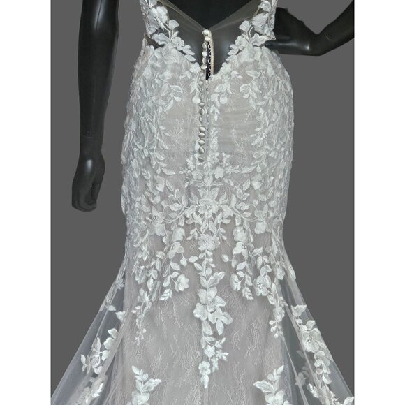 NWOT Ivory/Cappuccino Illusion Bodice Fit/Flare Wedding Gown  - Mori Lee - Picture 13 of 16